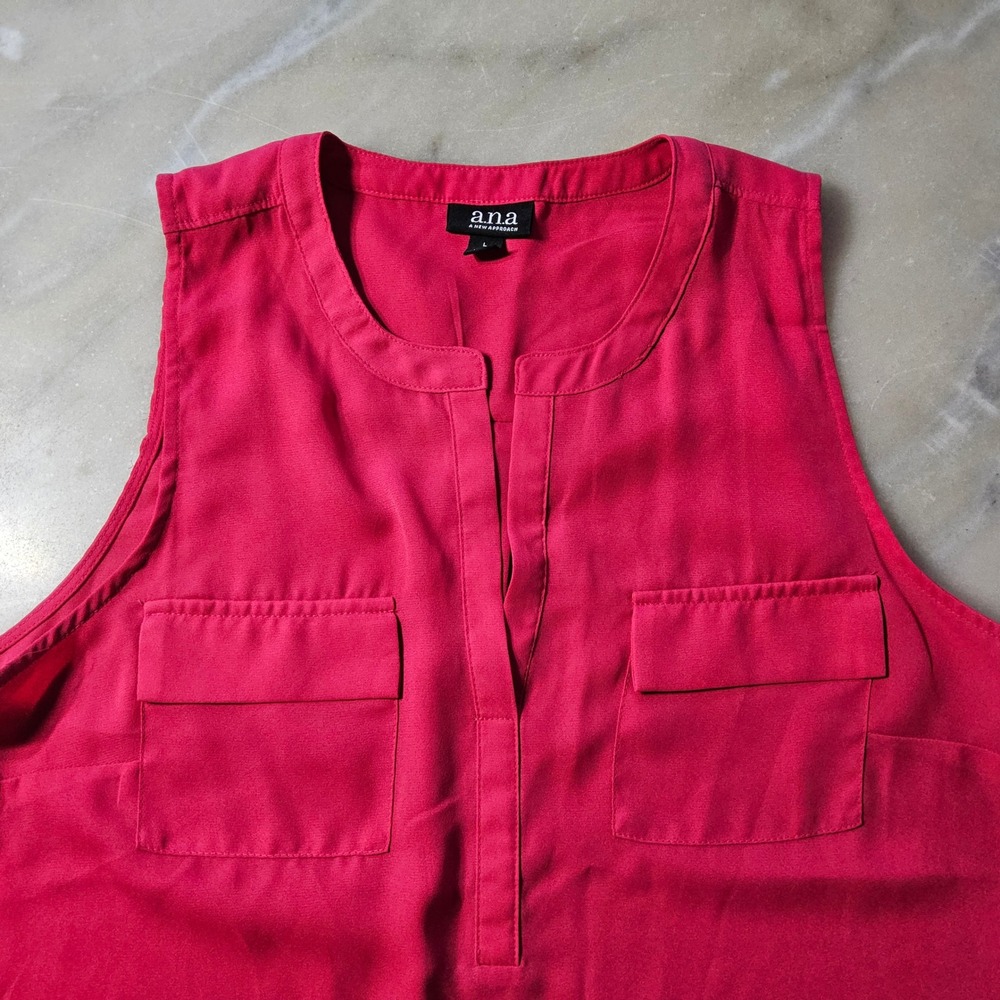 a.n.a‎ Women's Sleeveless Top Blouse Red Tunic Pockets Round Neck Size L